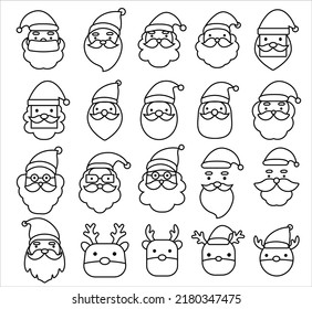 santa claus face outline and deer for christmas new year.vector illustration