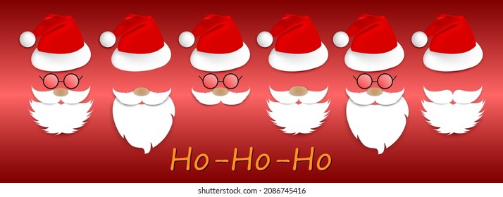 Santa Claus face.Set of realistic Santa Claus icon.Happy New Year and Marry Cristmas concept. Santa hat,beard,moustache,glasses template . Santa character.Christmas elements.Vector illustration