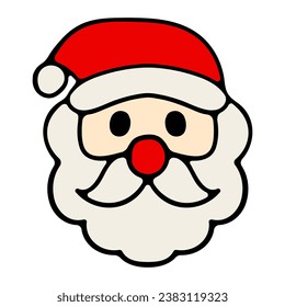 Santa Claus face. Red nose, hat, beard. Decoration, decorate, christmas, new year, eve, december 25, winter, holiday atmosphere, celebrate, family celebration, traditions. Colorful icon