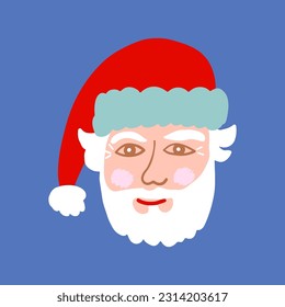 Santa Claus face. Santa's head. Old kind wise man with hat vector illustration. Grandfather. Christmas season.