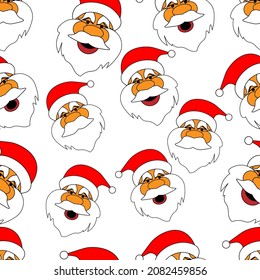 Santa Claus se enfrenta a un patrón impecable. para papel envolvente, textil, relleno de fondo, ilustración vectorial.