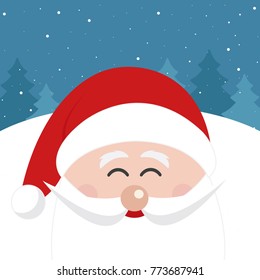 santa claus face smile christmas greeting card winter landscape background