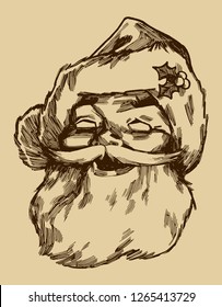 Santa Claus face smiling and vintage illustration