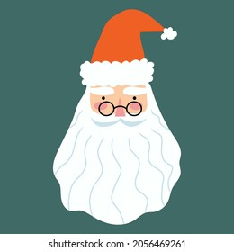 Santa Claus face. Vector hand drawn illustration in cartoon flat style.