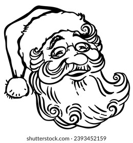 Santa Claus face vector illustration isolated on white for design. Christmas Smiling Santa head face silhouette on white background