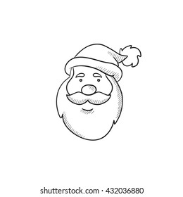 Santa Claus se enfrenta a un icono de dibujo vectorial aislado en el fondo. Dibujaron mano a Santa Claus como icono de la cara. Santa Claus se enfrenta a un icono de boceto para infografía, sitio web o aplicación.