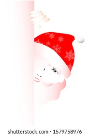 Santa Claus face with watching from
 behind a door.