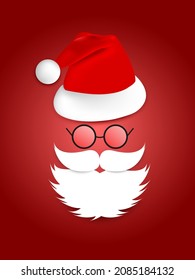 Santa Claus face.Happy New Year and Marry Cristmas concept. Santa hat and beard,moustache,glasses template . Santa character.Vector illustration