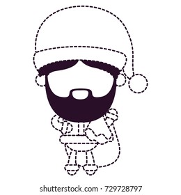 santa claus faceless holding gift bag on dotted monochrome silhouette vector illustration