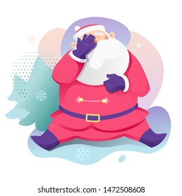 Santa Claus con ilustración vectorial de gesto facePalm. Diseño moderno de pegatinas con Santa escondiéndose bajo su palma.