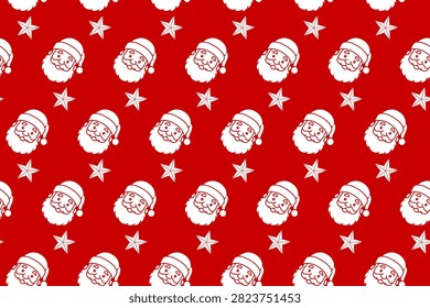Santa Claus Faces Seamless Pattern Holiday Background. Vintage Seasonal Festive Theme Vector Design