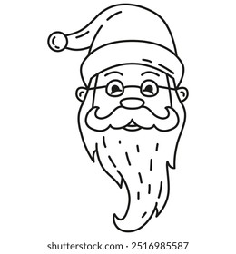 Santa Claus face.Santa claus line art.Doodle sketch icon. Christmas outline vector.New year decoration. Winter holidays. Saint Nicholas.