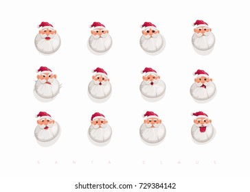 Santa Claus facial expressions collection. Vector illustration.