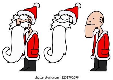 Santa Claus fake beard joke cartoon humorous, vector, horizontal, over white, isolated