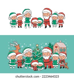 Santa Claus family. Hand drawn vector illustration with winter holiday theme