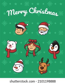 Santa Claus Family Penguin Snowman Deer Merry Christmas Giftcard