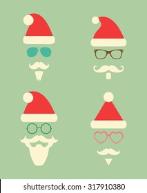 Santa Claus Fashion Colorful Silhouette Hipster Style Icons. Christmas Holidays Vector Illustration. Cute Hip Glasses