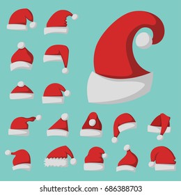Santa claus fashion red hat modern elegance cap winter xmas holiday top clothes vector illustration.