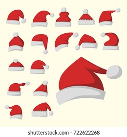 Santa claus fashion red hat modern elegance cap winter xmas holiday top clothes vector illustration.