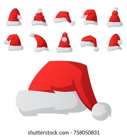 Santa claus fashion red hat modern elegance cap winter xmas holiday top clothes vector illustration.