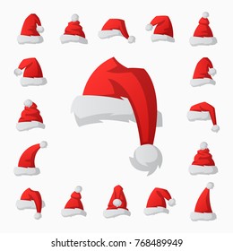 Santa claus fashion red hat modern elegance cap winter xmas holiday top clothes vector illustration.