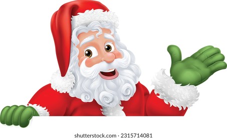 Santa Claus Father Christmas cartoon character peeking over a sign