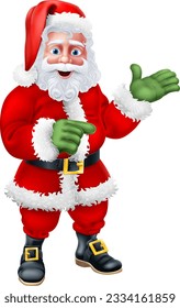 Santa Claus or father Christmas cartoon character pointing