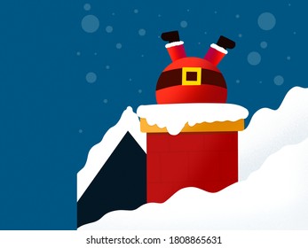 Santa Claus Or Father Christmas, Enters Through A Chimney And Gets Stuck