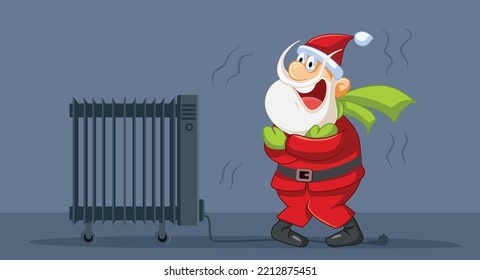 
Santa Claus Feeling Cold Because of Energy Crisis Vector Illustration. Santa experiencing a power blackout because of energetic crisis during Christmas
