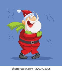 
Santa Claus Feeling Cold Trembling during Winter Vector Cartoon. Senior man dressed as Santa shivering in bad weather
