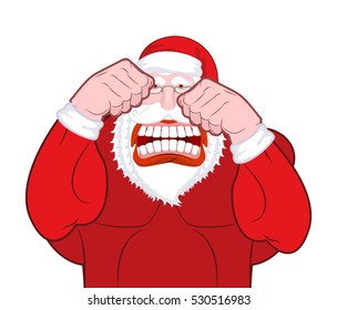 Santa Claus fights. Father Christmas beats fists. Old man knuckle beat. New Year Fight
