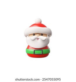 Santa Claus figurine 3D plastic style vector icon. Cartoon symbol of Merry Christmas and Happy New Year holidays. Santa Claus toy puppet in red hat, green belt with a beard and mustache