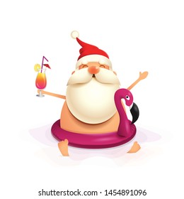 Santa Claus with Flamingo float swim and celebrate summer - vector illustration isolated on white background