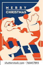 Santa claus flat minialistic vector illustration. Christmas vintage hipster poster for party or greeting card.