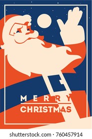 Santa claus flat minialistic vector illustration. Christmas vintage hipster poster for party or greeting card.