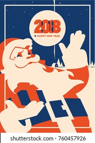 Santa claus flat minialistic vector illustration. Christmas vintage hipster poster for party or greeting card.