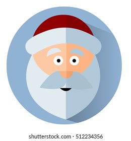 Santa Claus Flat style icon. Santa Claus face in stock design. Christmas card template. Colorful vector illustration.