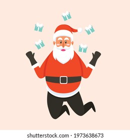 Santa claus flat vector illustration cartoon with presents. Merry christmas cartoon character.