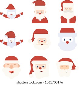 Santa Claus flat vector isolated icon set
