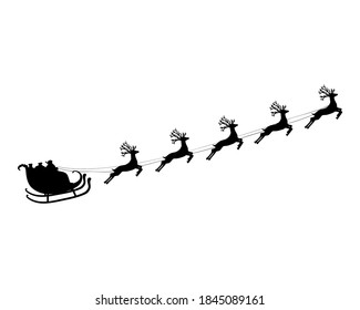 Santa claus flies with gifts on a sleigh in a reindeer sled for christmas and new year. Vector illustration for the holiday