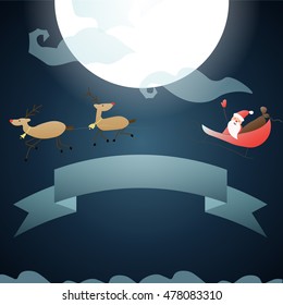 Santa Claus flies through the sky on the moon, Santa Claus flies to distribute gifts merry Christmas and happy new year