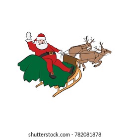 Santa Claus Fly With Deers Vector