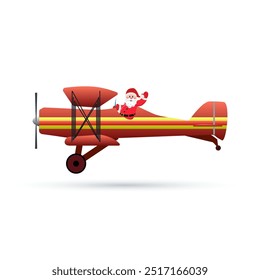 Santa Claus flyght on airplane Isolated on White Background. vector illustration