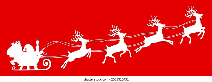 Santa Claus flyin on Christmas sleigh silhouette on red background – stock vector