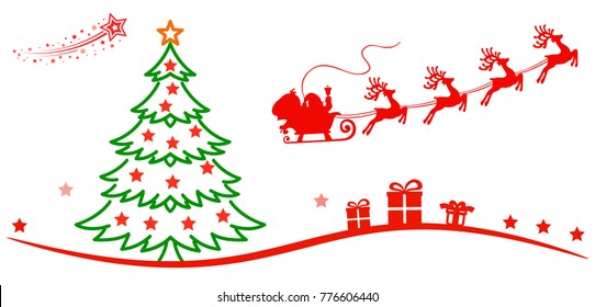 Santa Claus flyin on Christmas sleigh on red wave – stock vector