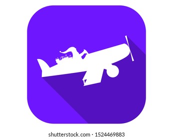 Santa Claus is flying in an airplane, flat icon with long shadow. Christmas, holiday badge. Vector illustration