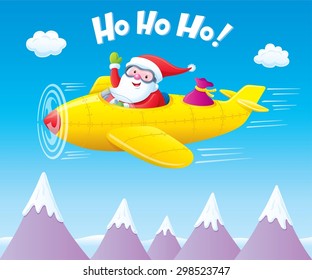 Santa Claus Flying An Airplane with Presents