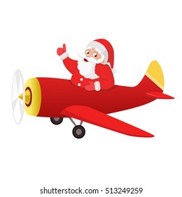 Santa Claus is flying by plane. White background. Vector illustration.