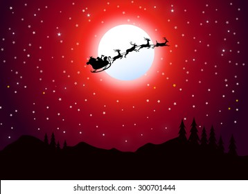 Santa Claus Flying at Christmas Night