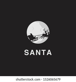 Santa Claus is flying with a deer under the moon